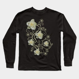 white roses, ornament, rose, flowers, petal bloom Long Sleeve T-Shirt